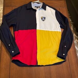 TOMMY HILFIGER  90's look. Color block Men’s Button-Up Long-Sleeve Shirt. Medium